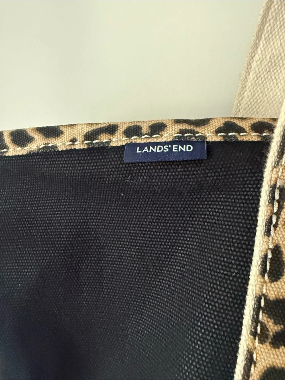 Lands' End X-Large Black Tote with Leopard Trim